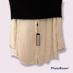 ISY &KI Off the Shoulder Black Sweat, White Blouse Top- Size Small